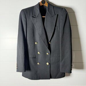 Bowdon Wool Double Breasted Blazer Women's Black Size 6 Brass Colored Buttons